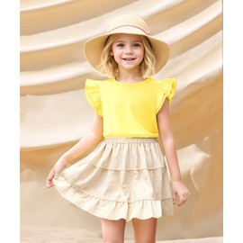 Magic Park 12M-7Y Baby Girl Blouse Toddler Ruffle T-Shirts Kids Girl Solid Color Tee Casual Tops for Girls (0033G_Yellow, 6-7 Years)
