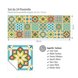 PS00189 Stickers for Tiles 10 x 10 cm Sticker Decoration for Tiles for Bathroom and Kitchen Sticker Cementina Peel and Stick Pack of 24