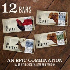 Epic Provisions Protein Bars Variety Pack, Venison, Chicken, and Beef Flavors, Keto and Paleo Friendly, 12 ct