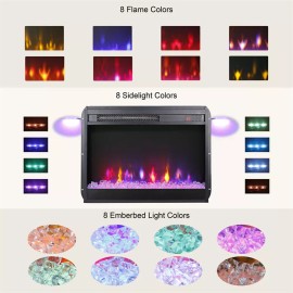 Unbranded 23 Inch Electric Fireplace Insert Ultra Thin Heater with Crystal Realistic Flame