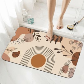 Zynthor Boho Bath mats Quick Dry Absorbent Bath Rugs Rubber Non Slip Bath Mat Easy to Clean for Bathroom Floor, Tub and Shower, Sink, 16"×24"（Brown）