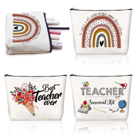 Cosmetic Bag Gift, 3 Piezas Teacher Cosmetic Bag Canvas, Teacher Canvas Makeup Bags, Teacher Cosmetic Bag for Educator, Nursery, Teacher, White, teacher canvas makeup bags