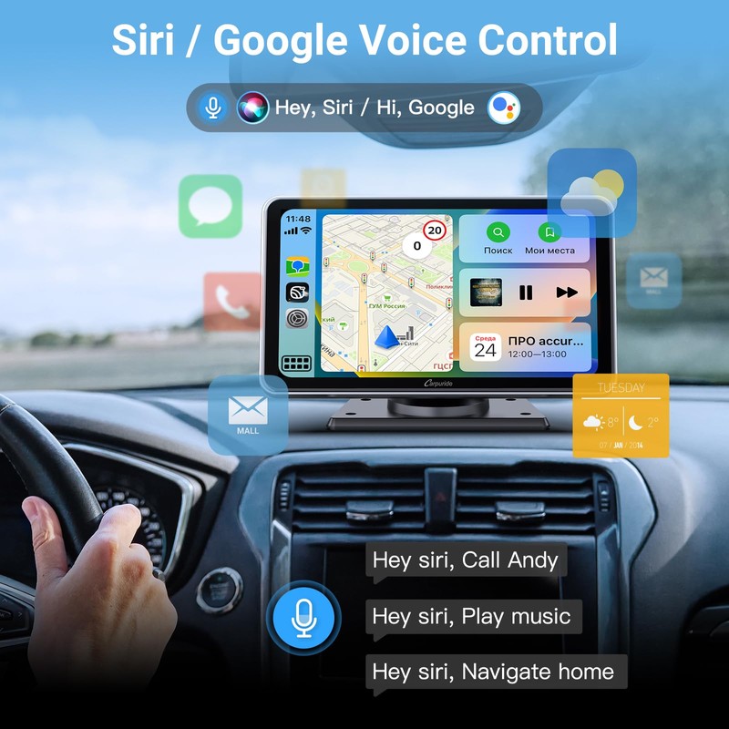 Carpuride W701, Portable Wireless CarPlay Screen for Car- 7 Inch