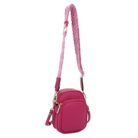 Mali+Lili Small Crossbody Bag for Women, Triple Compartment Shoulder Bag with Double Strap, Crossbody Bag for Travel, Work, Holiday HOT PINK/TRI