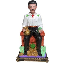 BHEII Jesus Malverde Sitting Religious Figurine Mexico Estatua 10" Inch Tall (Polyresin)
