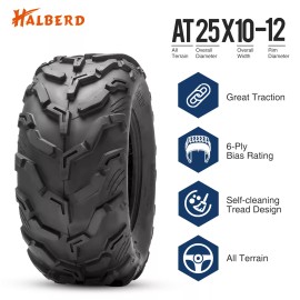 Halberd Set Of 2 25x10-12 ATV UTV Tires 6PR Heavy Duty 25x10x12 MUD Aggressive Tubeless