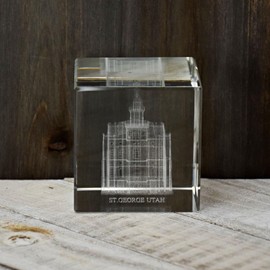 Ringmasters Crystal Cube Desk Decor LDS Temple Paper Weights for Office Desk | Christian Home Decor, (St George Utah)