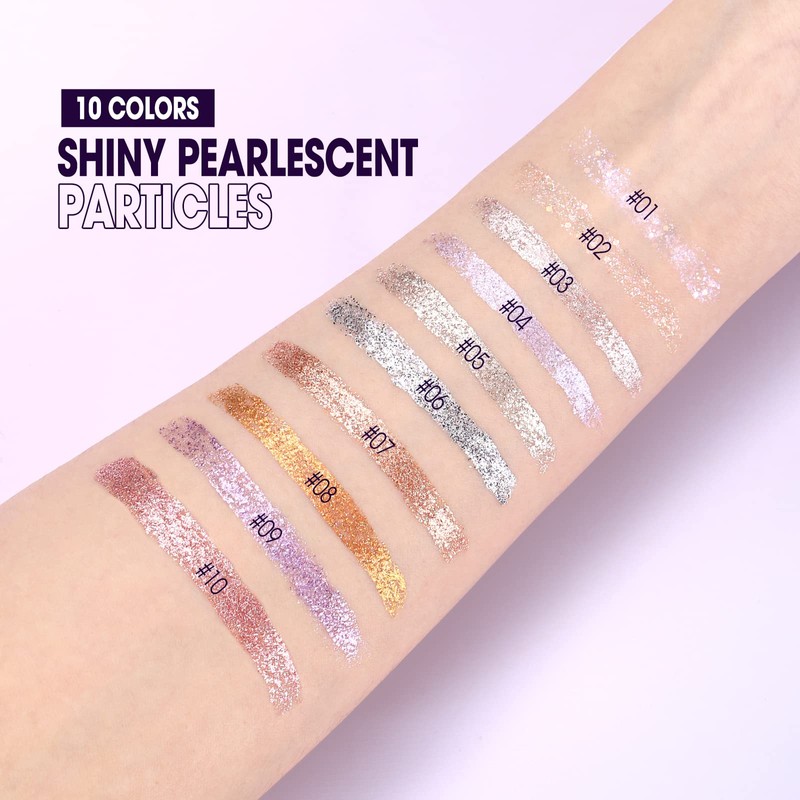 LANGMANNI 10Pcs Liquid Glitter Eyeshadow Korean Makeup Set, Shimmer,Pigmented,Long Lasting,Quick