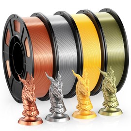 HEPHI3D Silk PLA 3D Printer Filament Pack 200g X 4 Spools, PLA Filaments 1.75mm, 3D Printing Filament for 3D Printer Pure Red Copper/Silver/Bronze/Gold, Compatible with FDM 3D Printers