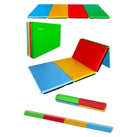 BalanceFrom Fitness 120 x 48 Inch All Purpose Exercise Mat Bundled with 8 Foot Balance Beam Foldable Gymnastic Activity Set, Multi