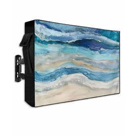 Lsrtoss Outdoor TV Cover - 52-55 Inch Weatherproof, Blue Coastal Outdoor TV Enclosure with Zipper & Roll Up Front Flap