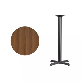 Belnick 24" Round Walnut Laminate Table Top With Base - Bar Height Restaurant Table