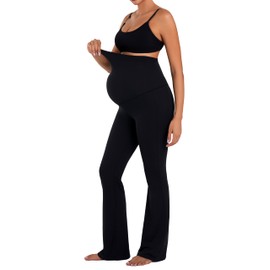 Sunzel Sunzfly Maternity Flare Leggings Over The Belly, Buttery Soft Pregnancy Wide Leg Yoga Pants for Workout & Daily Wear,32 Inseam Black M