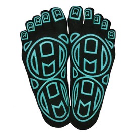 Mato & Hash 5-Toe Exercise Barefoot Feel Yoga Toe Socks With Full Grip - Black/Scuba Blue CA7000GR S/M - 2