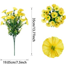 Artificial Flower, 12pcs/set Simulated 7-head Eucalyptus Morning Glory Fake Flower, Plastic Plants, Decorative Flowers for Home Garden Outdoor Decoration, Living Room Decor, Plastic Plants:_Yellow_12pcs