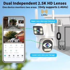 2.5K Dual-Lens WiFi Cameras for Home Security, Pan/Tilt Smart Security Camera-Outdoor/Indoor, Color Night Vision,Motion Tracking,24/7 Recording,2-Way Audio & Siren,IP65,SD/Cloud Storage(2.4Ghz only)