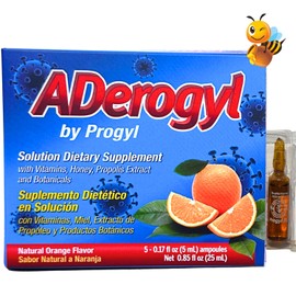 Aderogyl Oral Liquid Vitamins with A, C, D, E, Zinc, Bee Honey, Propolis, and Botanical Extracts - Natural Orange Flavor - 5 Immune Support Supplement Ampoules (0.85 fl oz / 25 ml)