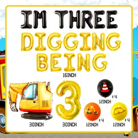 LaVenty Im Digging Being 3 Birthday Decorations Construction 3rd Birthday Party Decoration Dump Truck Decors for Boys Birthday Decorations