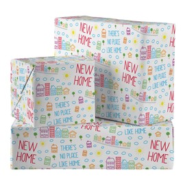 Hunts England - Congratulations New Home Fun Wrapping Paper - 5 sheets & 5 Gift Tags - New House Folded Gift Wrap For Him/Her - Iconic Collection - Colourful Congratulations Gift Wrap