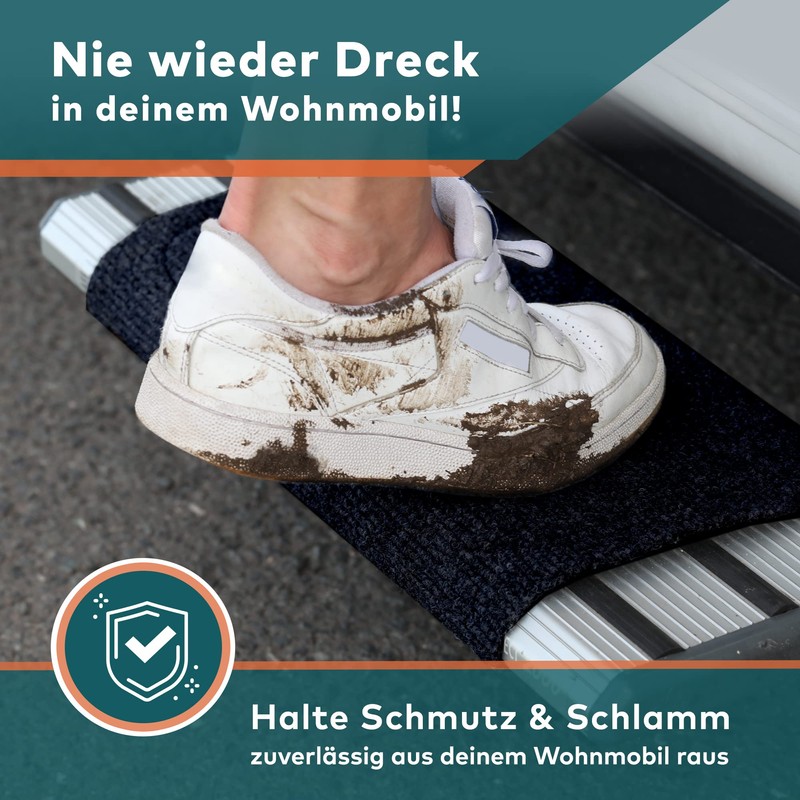 Premium Caravan Step Doormat, Exclusive Carpet for Camper, in Grey/Black,