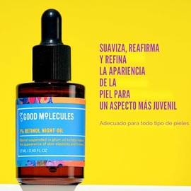 Good Molecules Aceite nocturno de retinol al 1%, fórmula de aceite facial de retinol y rosa mosqueta para aspecto de líneas finas y arrugas, antienvejecimiento, reafirmante de la piel e hidratante