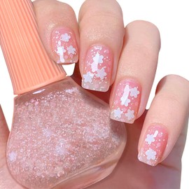 COSMOO Flower Glitter Nail Polish, 12ml Cute Flower Sequins Quick Dry Nail Lacquer for Nail Art Varnish, 0.41 fl oz