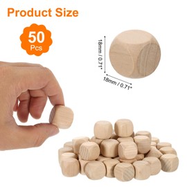 sourcing map 50pcs Blank Wooden Dice, 18mm/0.71inch Unfinished Wooden Cube Rounded Corners Square Block for DIY Craft Projects