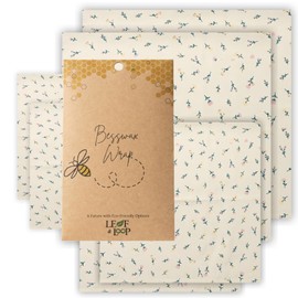 Leaf & Loop Beeswax Food Wraps - Set of 6 (2S, 2M, 2L) - Reusable Organic Cotton Food Storage - Eco Friendly Zero Waste Kitchen Gift - Sustainable Plastic-Free Cling Film Alternative