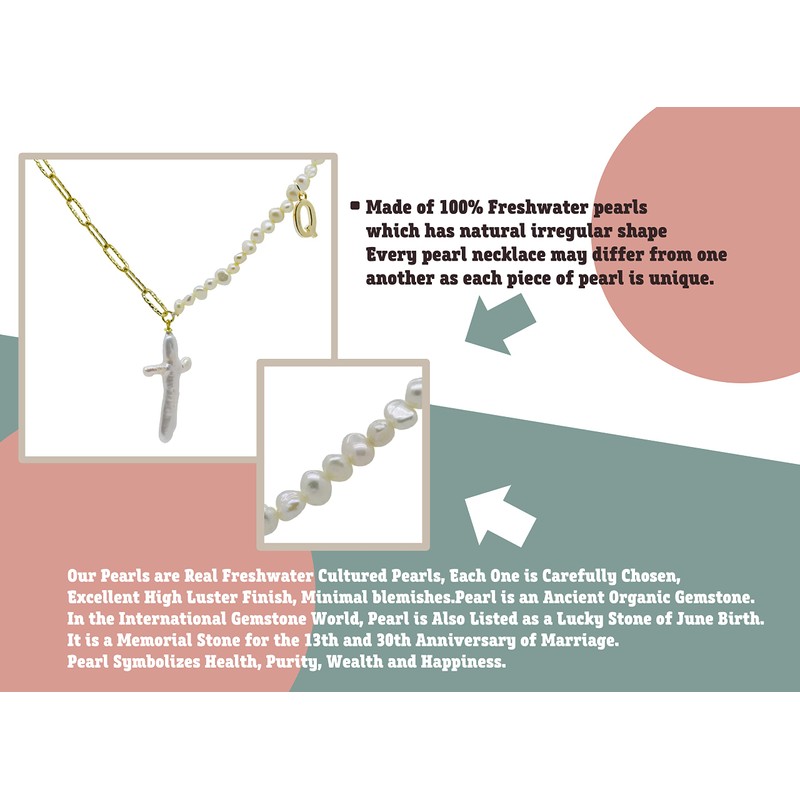 Cross Pendant Freshwater Pearls Alphabet Necklace Sterling Silver 18K Gold