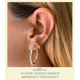 Brandlinger ® Statement Earrings 925 Silver Large Hoop Earrings with Cubic Zirconia Stone Jewellery Women's Gold-Plated with 18 Carat (Silver and Gold) for Women and Girls Hoop Earrings Diameter 30