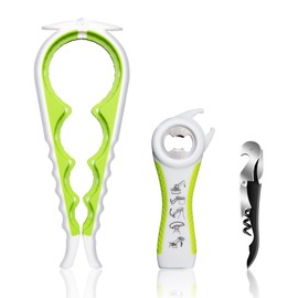 Jar Opener for Weak Hands, Seniors with Arthritis, 5 in 1 Multi Function Bottle Opener Lid Opener For Arthritic Hands with Corkscrew Wine Opener (green)