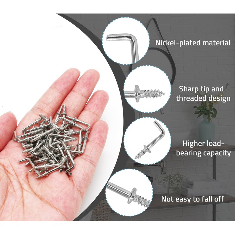 Biaungdo 100 Pack 1/2" L Shaped Hooks, Silver Mini Self