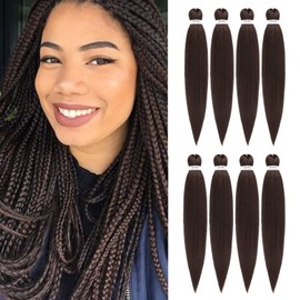 DIFUNEE Pre-stretched Braiding Hair - 16 Inch 8 Packs Light Brown Short Braiding Hair For Twist or Box Braids, Yaki Texture Hot Water Setting Synthetic Braiding Hair Extensions (16 Inch, #4-8P)