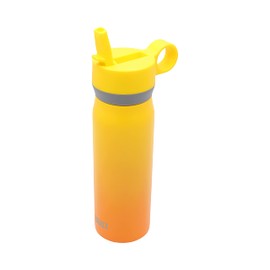 BUILT 20 Ounces Wide Mouth Cascade Double Wall Vacuum Insulated Stainless Steel Bottle with Straw Lid, Citrus Sunrise Yellow and Orange Ombre