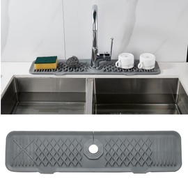 Kitchen Sink Splash Guard 23.6inch Grey Silicone Faucet Mat Draining Mat Longer Silicone Faucet Handle Drip Catcher Tray Bathroom Countertop Protect Mat for Kitchen Bathroom, Drip Protector Splash