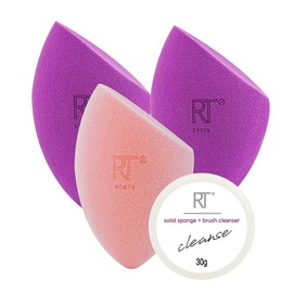 Real Techniques makeup Beauty Blend & Glow set new 3 sponges 1 cleaning solid