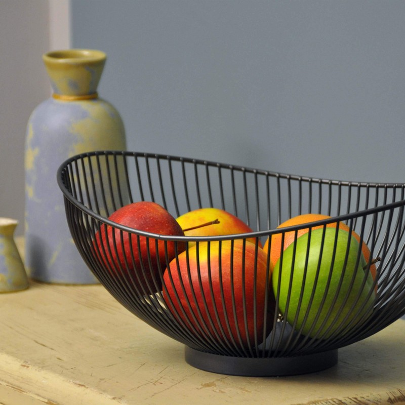 CALUTEA Modern Fruit Bowl Metal Steel Grey Black Decorative Designer