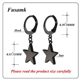 Fusamk Punk Stainless Steel Huggie Hinged Earrings Star Dangle Drop Earrings
