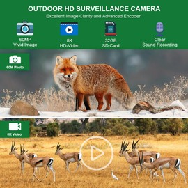 Flintronic Trail Camera, 8K 60MP Wildlife Camera with Night Vision, IP66 Waterproof 120° Wide-Angle Hunting Camera, Game Camera with No Glow Infrared LEDs for Outdoor Wildlife Monitoring