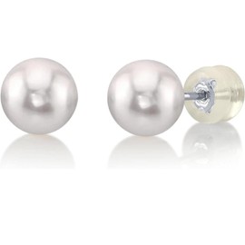 THE PEARL SOURCE White Japanese Akoya Real Pearl Earrings for Women - 14k Gold Stud Pearl Earrings | Hypoallergenic Earrings with Genuine Cultured Pearls, 6.5-7.0mm