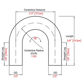 Podavelle 180 Degree Elbow 2.25 Inch 57mm OD Aluminum Intercooler Pipe Piping Air Intake Tube, 1.5D Radius, Brushed Finish