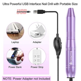 COSITTE Electric Nail Drill,USB Electric Nail Drill Machine for Acrylic Nail Kit,Portable Electric Nail File Polishing Tool Manicure Pedicure Kit Efile Nail Supplies for Home Salon,Lilac