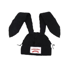 Knit Beanie Hats Cute Bunny Long Ears Grunge Hat Fluffy Winter Cap Warm Knit Rabbit Crochet Outdoor Slouchy Hat