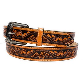 EL CHARRO Mens Western Eagle Horse Embossed Tooled Leather Belt (34, Tan)