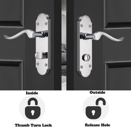 Probrico Chrome Internal Door Handle with Lock, Bathroom Door Lock, Bedroom Door Handle with Turn Lock, 1 Pack