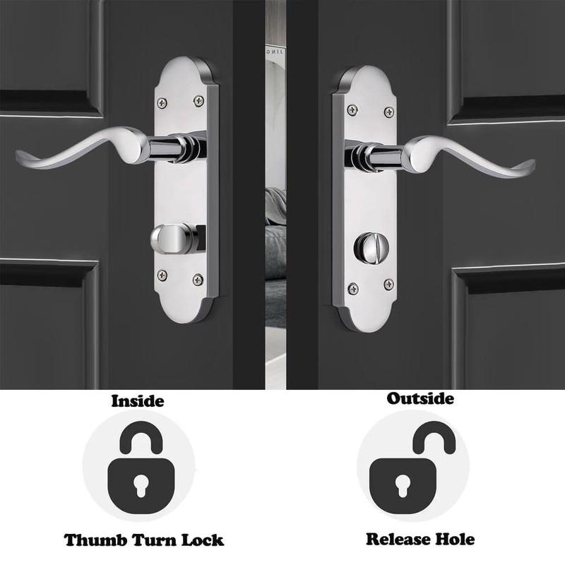 Probrico Chrome Internal Door Handle with Lock, Bathroom Door Lock,