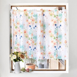 Style Decor W4000930 Cafe Curtain, Laminate, For Small Windows, Fashionable, Blindfold, 27.6 inches (70 cm) x Width 55.1 inches (140 cm), Bath, Floral Pattern, Pastel