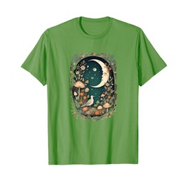 Aesthetic Goblincore and dark Cottagecore Mushroom Moon Bird T-Shirt