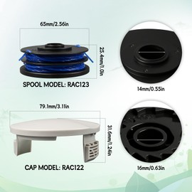 Trimmer Replacement Spool RAC123 Compatible with Ryobi RLT5027, RLT4027, RLT4125, RLT6030, RLT5127, RLT6130-5132002670, 1.5mm Trimmer Replacement Spool with RAC122 Cover (10 Spool) S+2 covers )