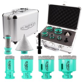 LEKOMESH Diamond Core Drill Bits Set 7pcs Tile Hole Saw Kit 5/8"-11 Thread(25/35/45/50mm+20mm Drilling Milling Bit+50mm Chamfer Bits+SDS Plus Adapter)